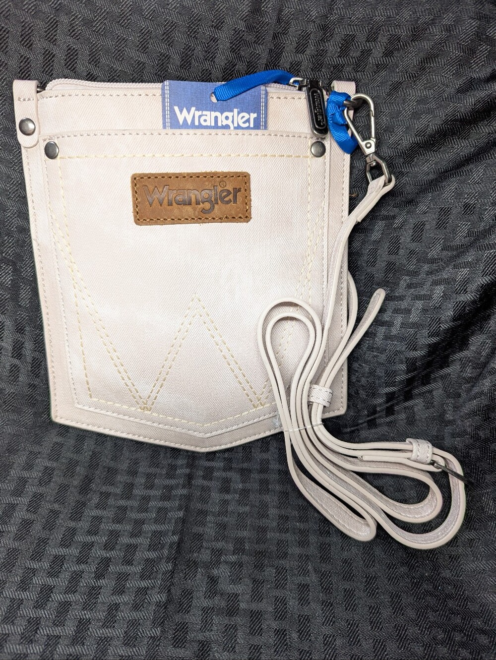 Wrangler "W" Stitch Water Repellent Denim Pocket Crossbody- Beige/Cream.